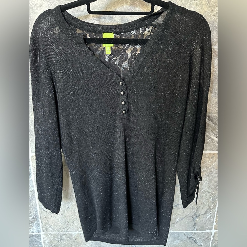 ADAM JACOBS Ladies Women’s Size Extra Small Black Flecked V Neck Blouse